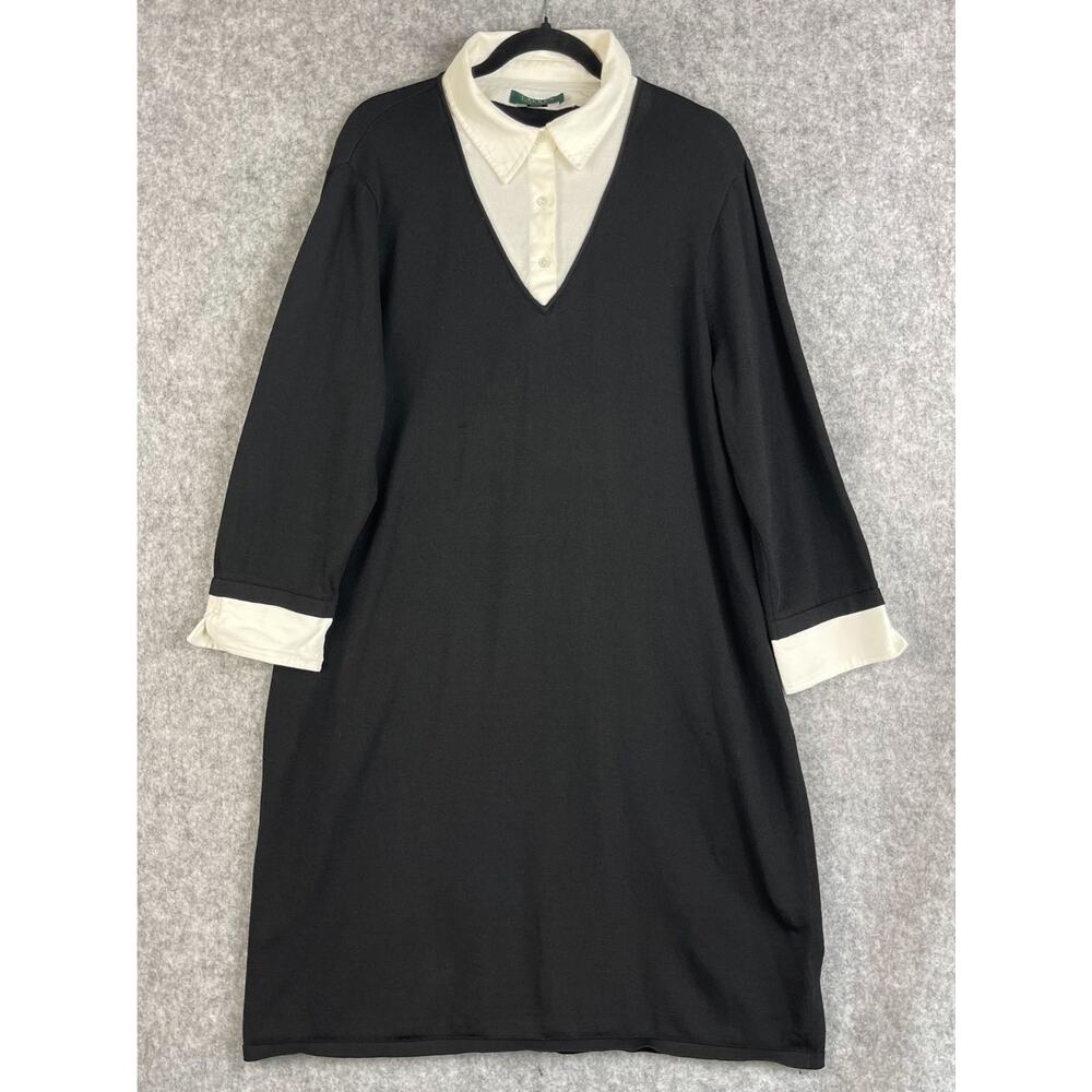 Lauren Ralph Lauren Dress Womens 1X‎ Black Collared Classic Preppy Career Modest
